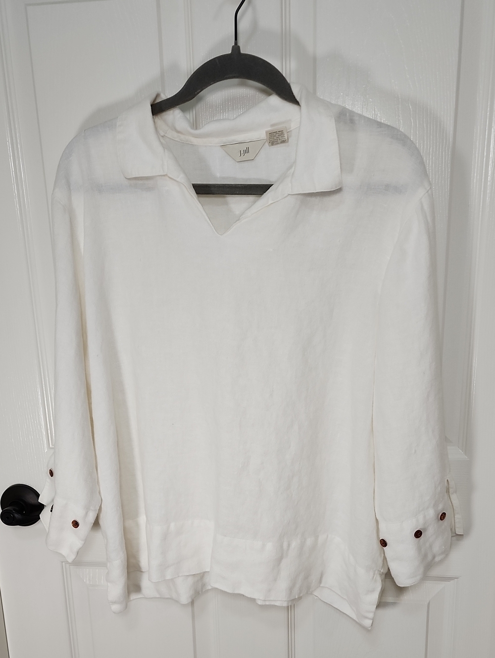 J. Jill Cream Collared V-Neck Linen Tunic